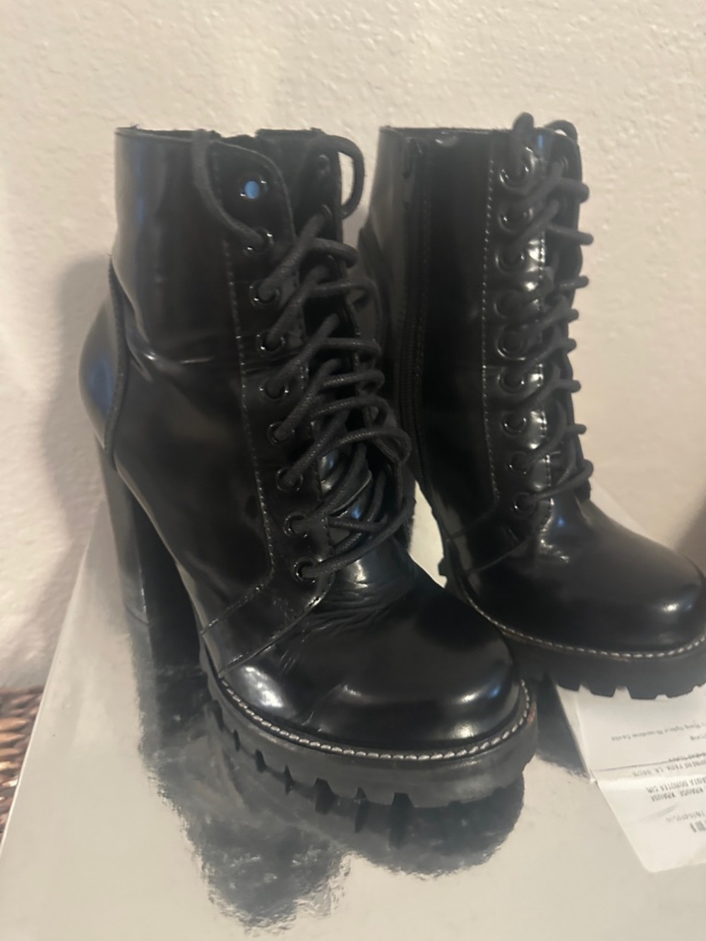 Jeffrey Campbell Black Lace-Up Platform Combat Boots
